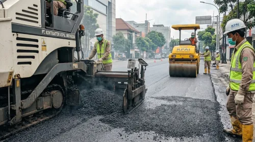 Pengaspalan di bandung menggunakan Asphalt Finisher